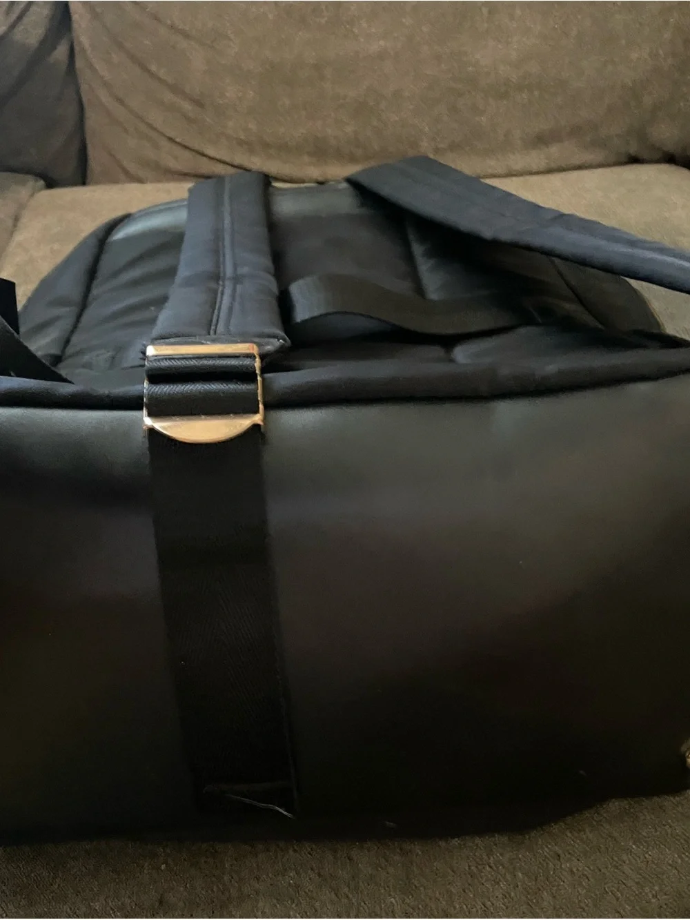Ellen Tracy Black Nylon Backpack with Gold Accents